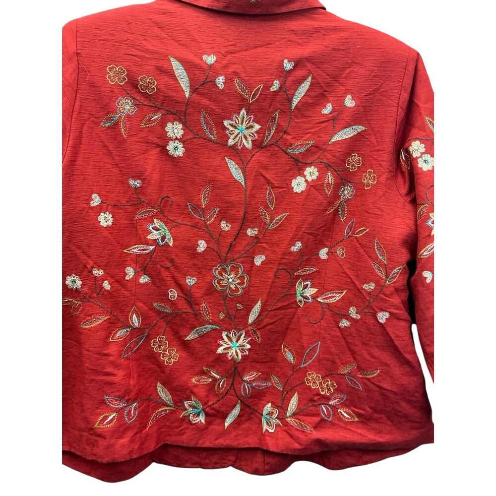 Silk Land Red Floral Embroidered 100% Silk Jacket Blazer 3/4 sleeve SZ.3X - Picture 14 of 14